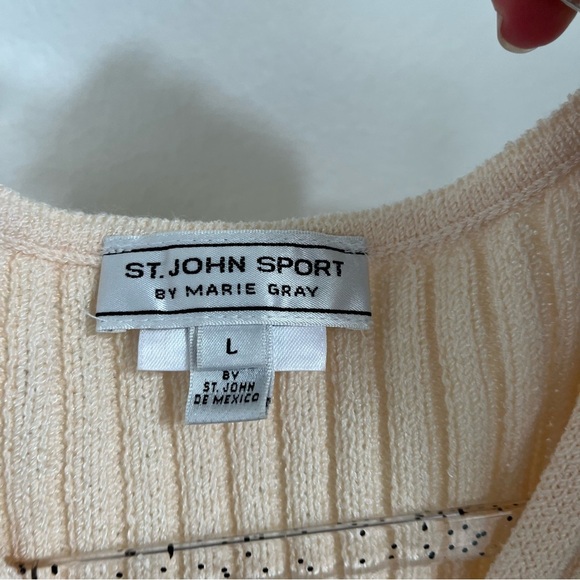 St. John Sport Sleeveless Ribbed Sweater Vest Cream Santana Knit Wool Blend Sz L - Picture 4 of 10